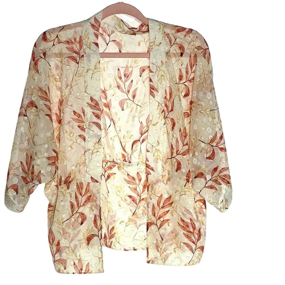 Yoki Designs Size M Waist Length Kimono Floral Jacket Cream And Rust